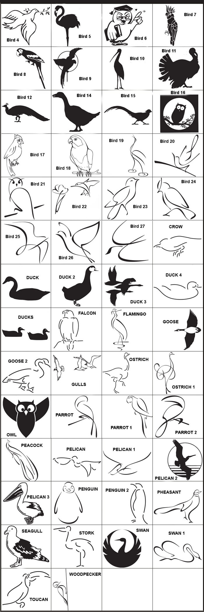 Bird engraving images available for engraving on any of our engraved gifts or awards.