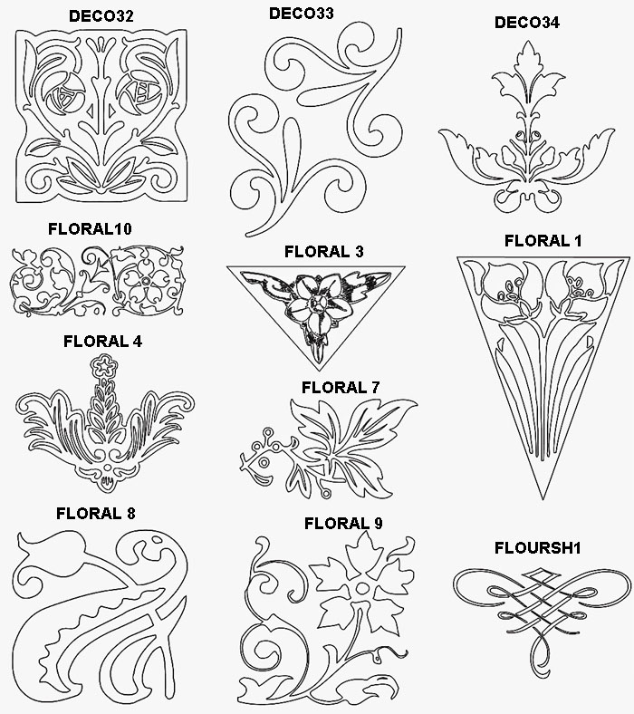 Group Three Decorative Engraving Designs 