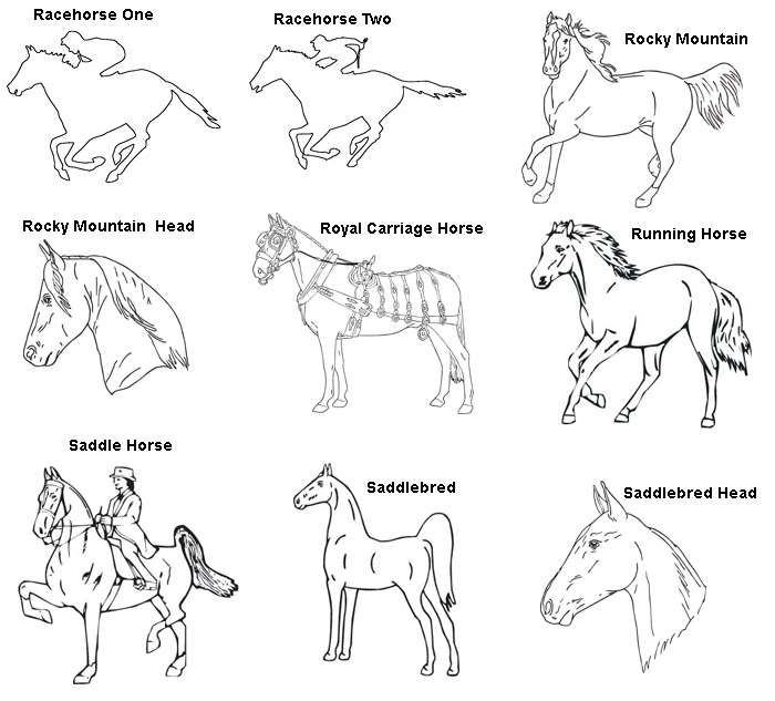 Fifth group of engraved horse designs.
