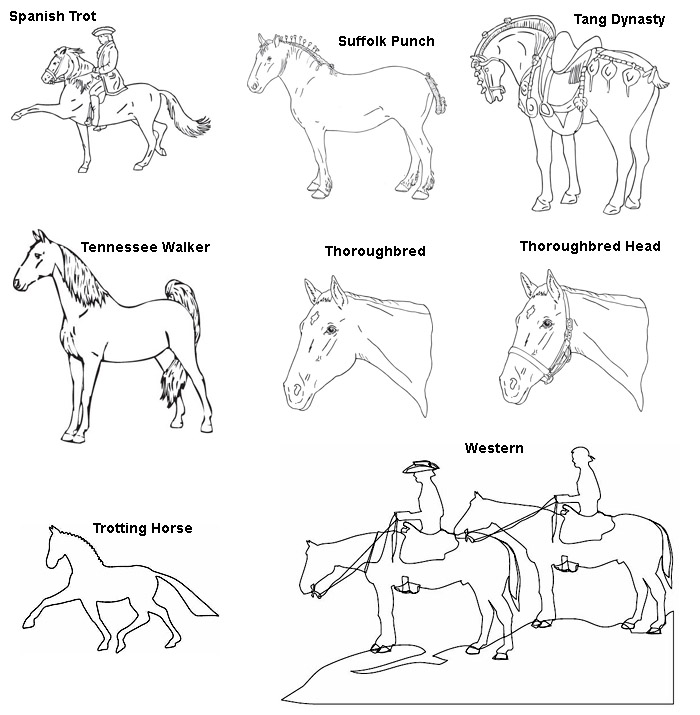 Sixth group of engraving horse designs.