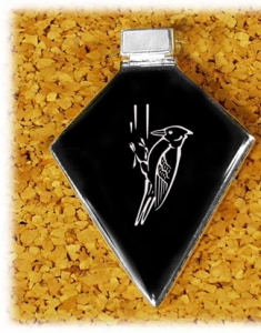 Black Onyx Necklace w Engraved Bird Design