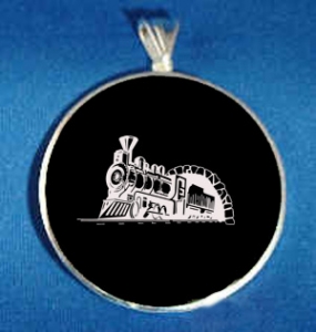Black Onyx Necklace w Engraved Train Design