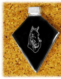 Black Onyx Necklace with Engraved Horse Design