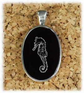 Engraved Black Onyx Necklace w/ Marine Design