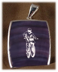 Colored Onyx Necklace with Engraved Motorcycle Design