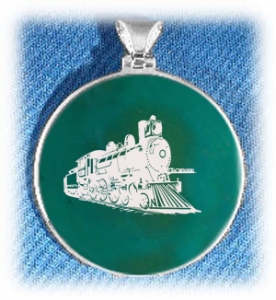 Colored Onyx Necklace with Engraved Train Design