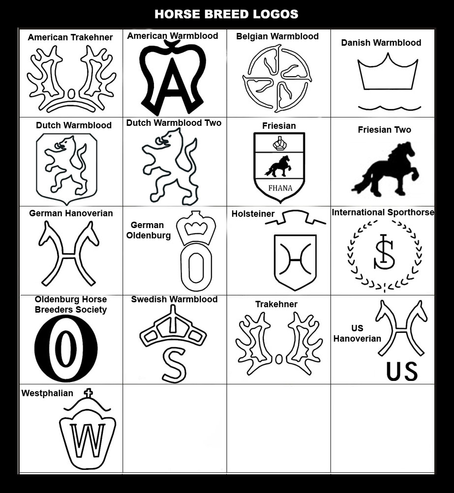 Horse Breed Logos: American Trakehner, Trakehner, Belgian Warmblood, Danish Warmblood, Dutch Warmblood, Friesian, German Oldenburg, American Warmblood
