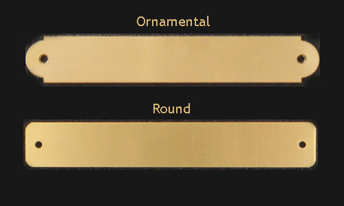 Engraved brass horse saddle nameplate with engraved Horse design two. Comes with either an ornamental end or rounded end. Makes a great promotional item.