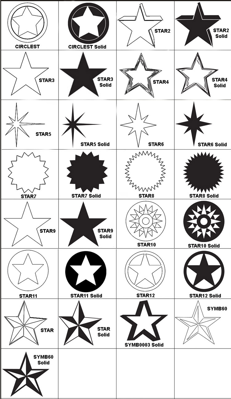 Star engraving images available for engraving on any of our engraved gifts or awards.