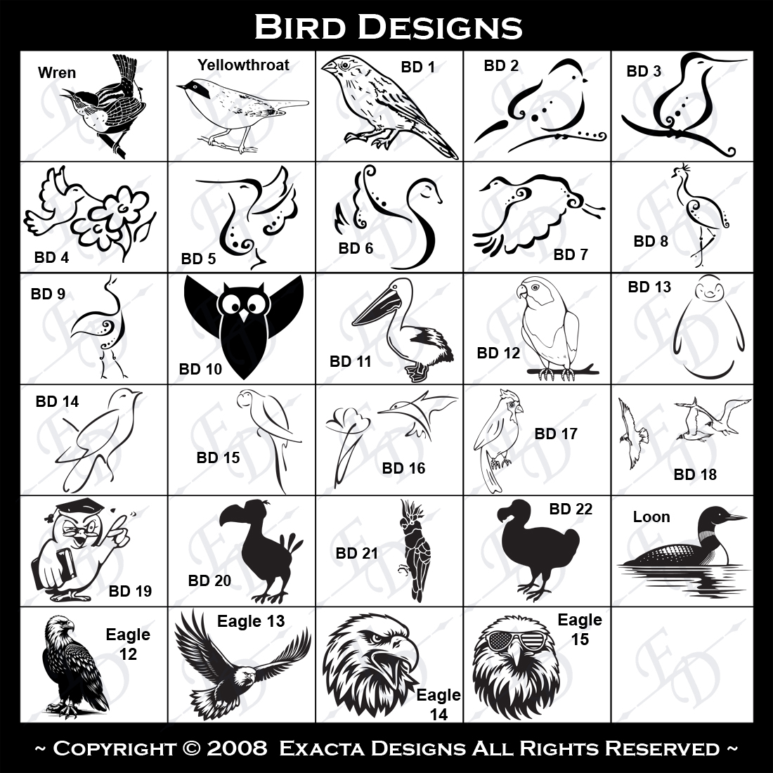 Nightingale, Osprey, Owl, Parakeet, Parrot, Partridge, Pelican, Penguin