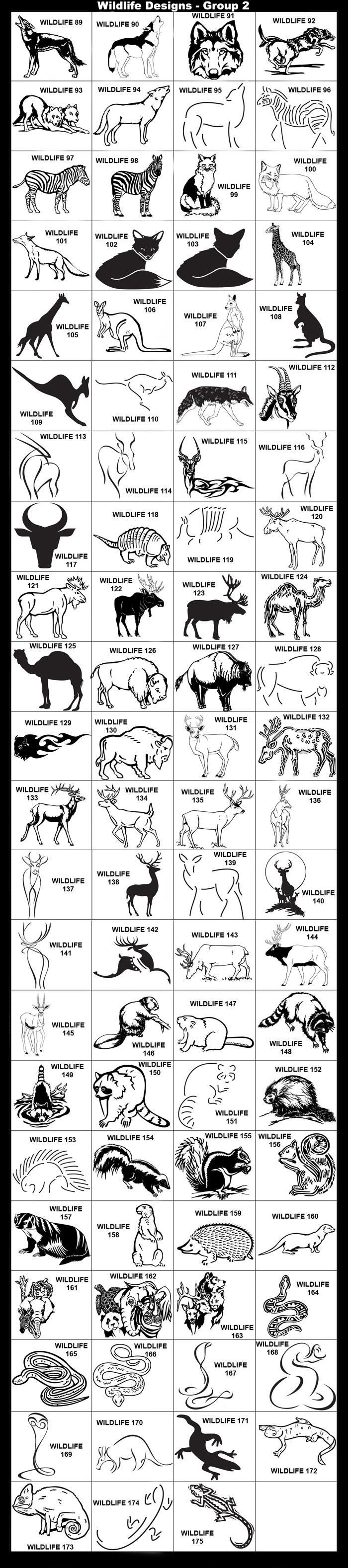 Wildlife Designs: Wildlife, Bear, Black Bear, Leopard, Panda Bear, Polar Bear, Koala Bear, Cougar, Tiger, Tiger Head, Lion Cub, Lion, Lioness, Cheetah, Bobcat, Puma, Lynx, Panther, Elephants, Elephant, Rhino, Rhinoceros, Hippopotamus, Hippo, Chimpanzee, Monkey, Orangutan, Gorilla, Wolf, Wolves, Zebra, Fox, Red Fox, Giraffe, Kangaroo, Coyote, Antelope, Armadillo, Moose, Camel, Bison, Iguana, Buffalo, Deer, Mule Deer, White Tailed Deer, Reindeer, Caribou, Gazelle, Beaver, Raccoon, Porcupine, Skunk, Lizard, Squirrel, Gopher, Hedgehog, Otter, Endangered Species, Wild Animals, Snake, Cobra, Anteater, Salamander, Newt, Chameleon