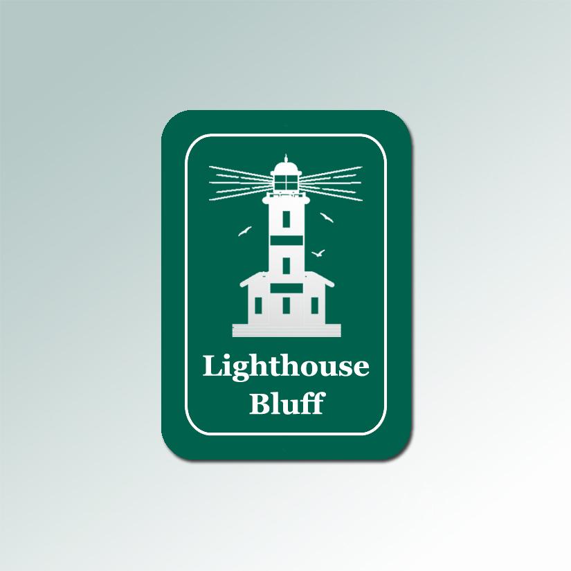 Personalized plastic lighthouse sign with your choice of engraved text and lighthouse design. 85+ lighthouse designs to choose from.