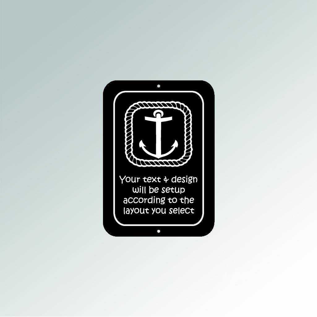 Personalized plastic nautical sign with your choice of engraved text and nautical design. 100+ nautical designs to choose from.