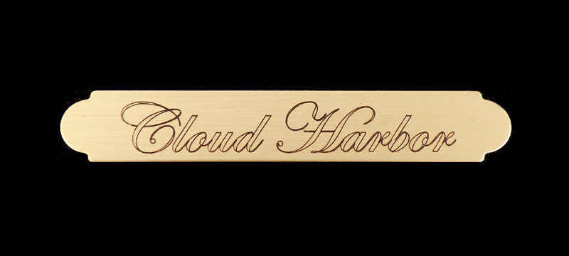 Personalized adhesive back brass engraved picture frame nameplate.