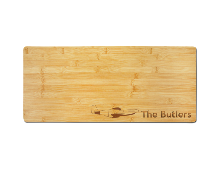 Custom engraved bamboo charcuterie board with your choice of military aircraft design and personalized text. Pilot Charcuterie Board