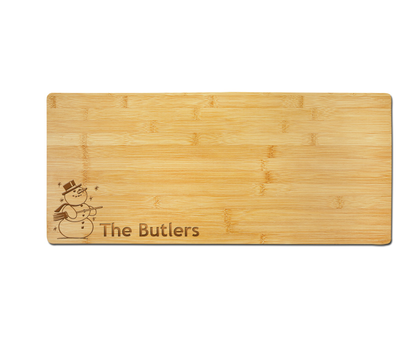 Personalized charcuterie board with your choice of snowman design and engraved text. Snowman Charcuterie Board
