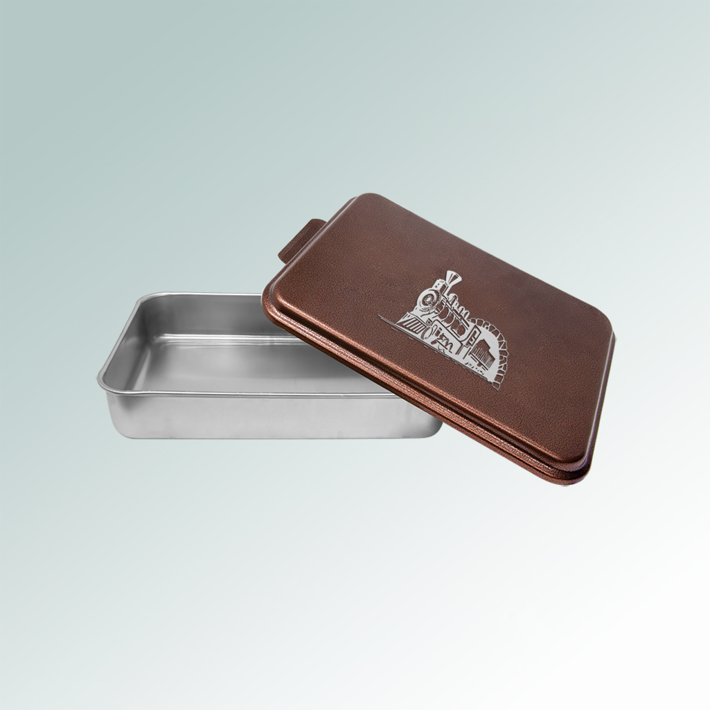 Custom train cake pan with your choice of train design and personalized text. 85+ train designs to choose from.