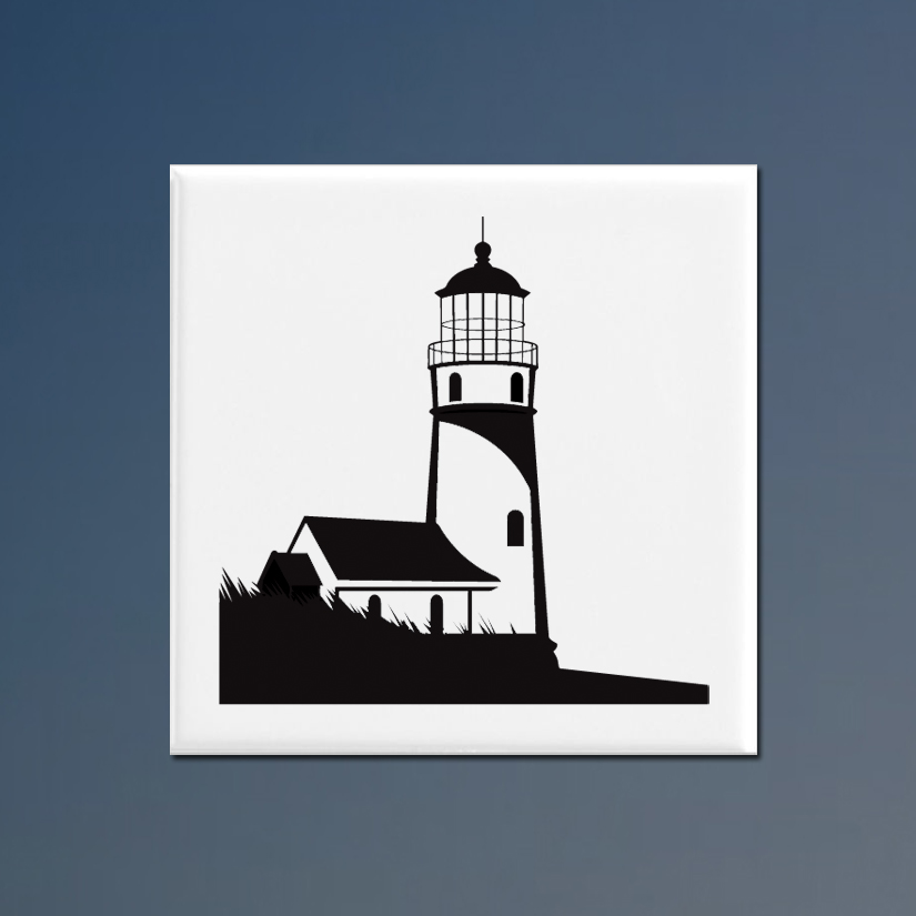 Personalized ceramic lighthouse trivet with an engraved lighthouse design and custom text. 85+ lighthouse designs to choose from.
