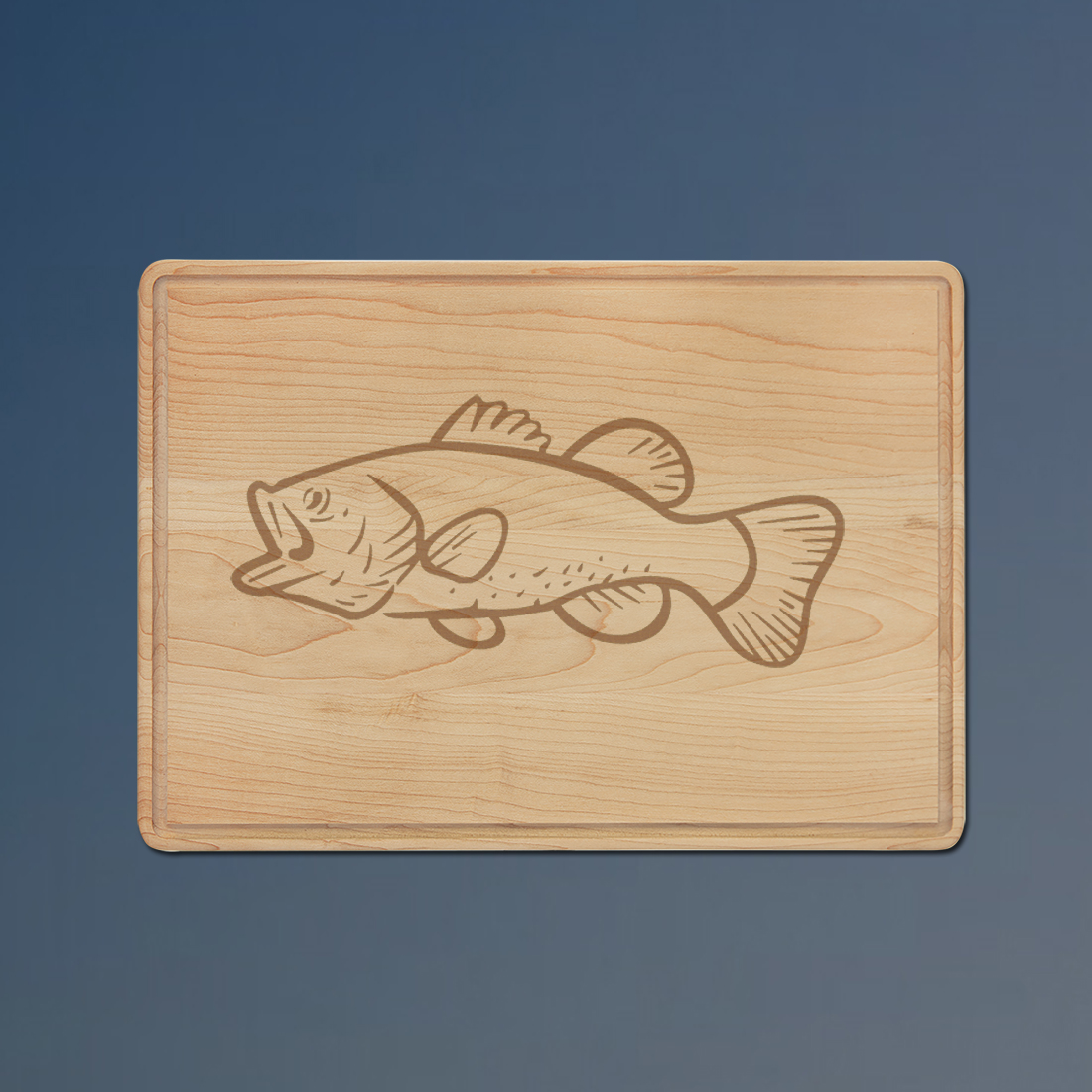 Personalized maple drip ring marine life cutting board with a marine life design and custom engraved text. 100+ marine life designs to choose from.