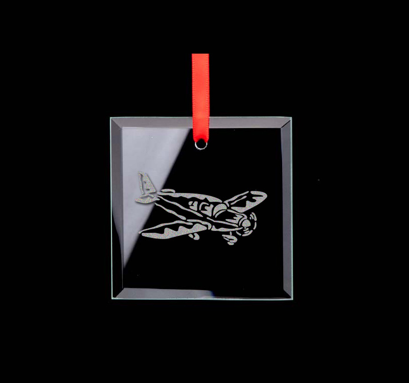 Square Glass Ornament - Airplane Designs Custom engraved square glass ornament with your choice of airplane design and personalized text. Airplane Ornament