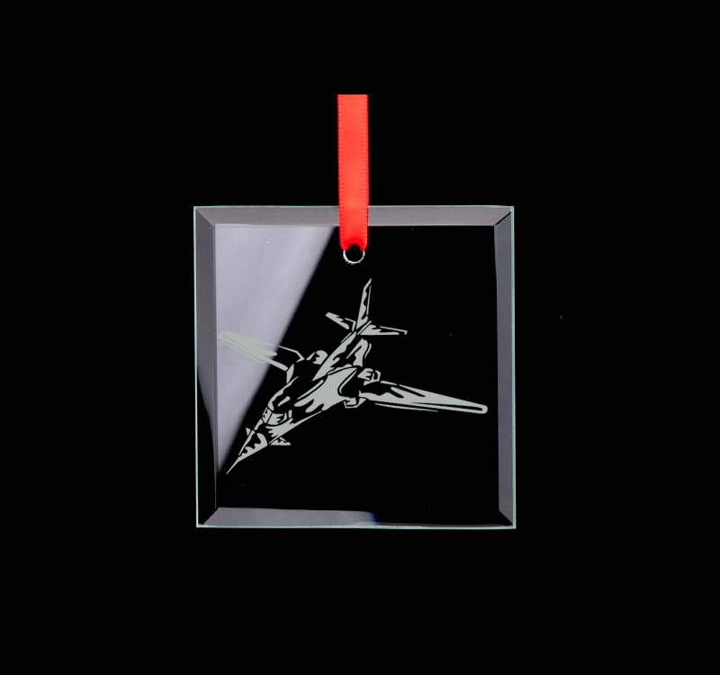 Square Glass Ornament - Military Aircraft Designs Custom engraved square glass ornament with your choice of military aircraft design and personalized text. Pilot Ornament