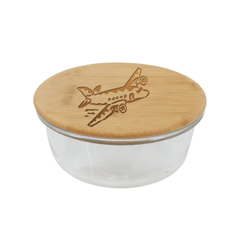 Food storage container with your choice of custom engraved airplane design and personalized text. Aviation Gift