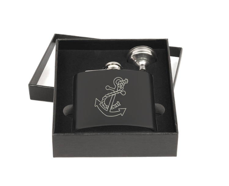 Flask & Funnel Gift Set - Nautical Designs Personalized flask and funnel gift set with custom engraved nautical design and text. Nautical Flask Set