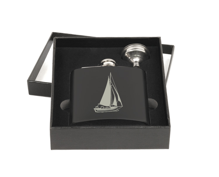 Flask & Funnel Gift Set - Sailboat Designs Personalized flask and funnel gift set with custom engraved sailboat design and text. Sailboat Flask Set