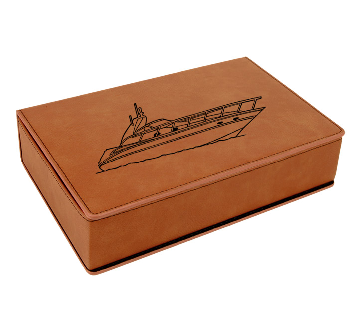 Leatherette Flask Set - Boat Designs Personalized leatherette flask gift set with boat design and engraved text. Boat Flask Set