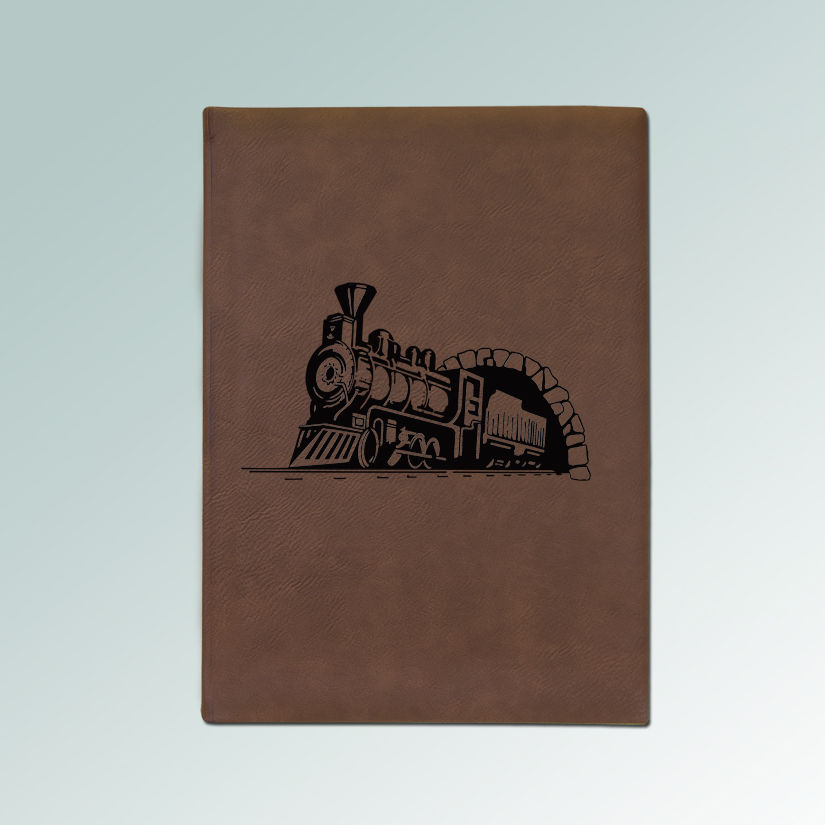 Personalized train sketchbook with your choice of train design and custom engraved text. 85+ train designs to choose from.