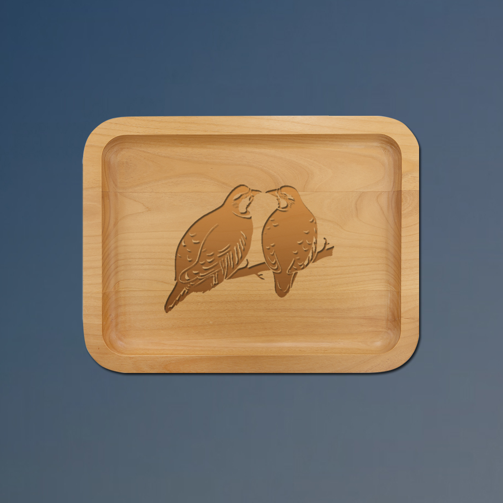 Alder wood bird tray with your choice of bird design and personalized text. 100+ bird design to choose from.