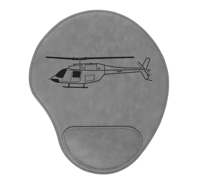 Personalized leatherette mouse pad with custom engraved helicopter design and text. Helicopter Mouse Pad