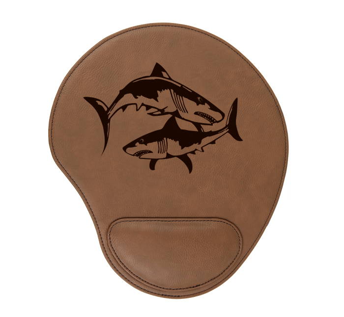 Personalized leatherette mouse pad with custom engraved marine life design and text. Marine Mouse Pad