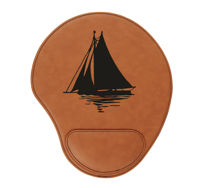 Personalized leatherette mouse pad with custom engraved sailboat design and text. Sailboat Mouse Pad