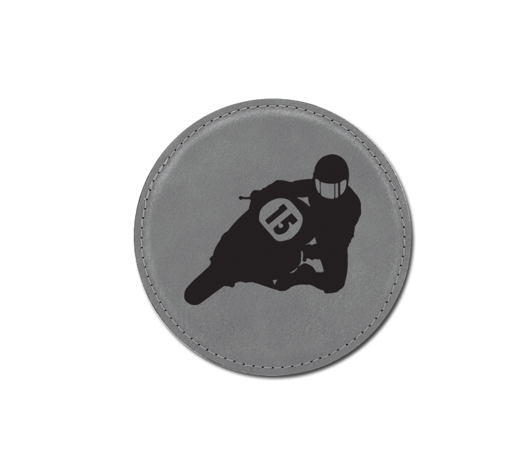 Personalized motorcycle design leatherette coaster with custom engraved text. Motorcycle Coasters