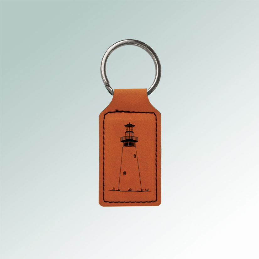 Personalized leatherette lighthouse key chain with your choice of engraved lighthouse design and text. 85+ lighthouse designs to choose from.