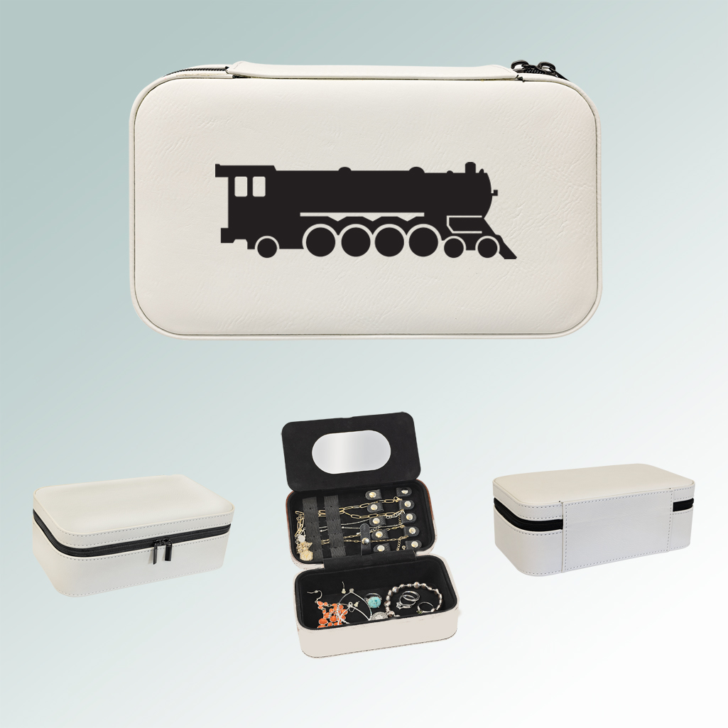 Personalized train jewelry box with your choice of train design and custom engraved text. 85+ train designs to choose from.