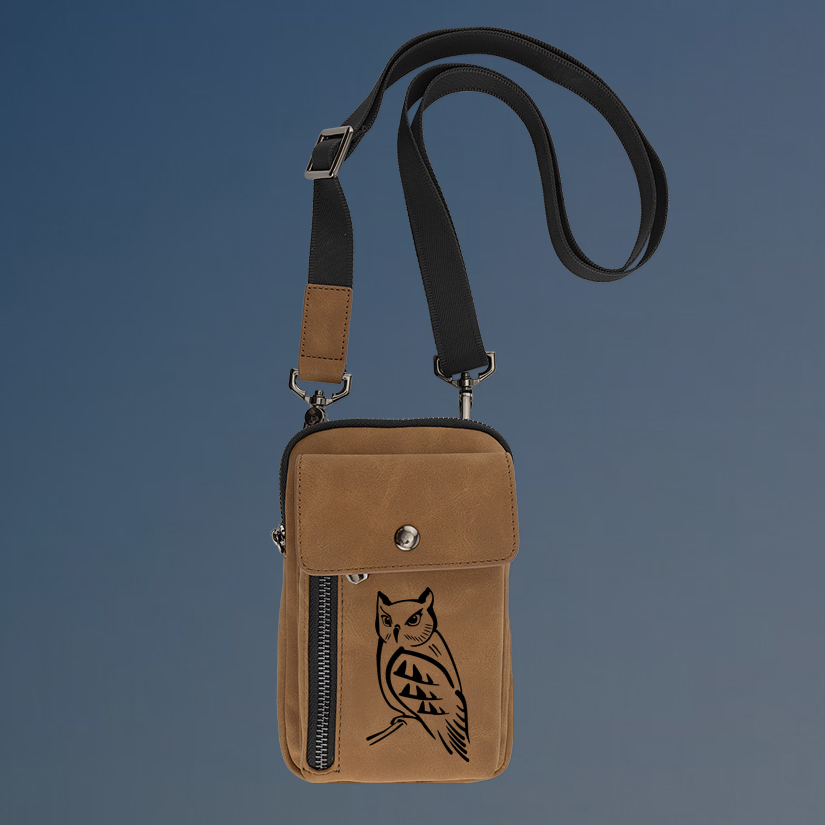 Personalized crossbody bird bag with your choice of bird design and custom engraved text.
