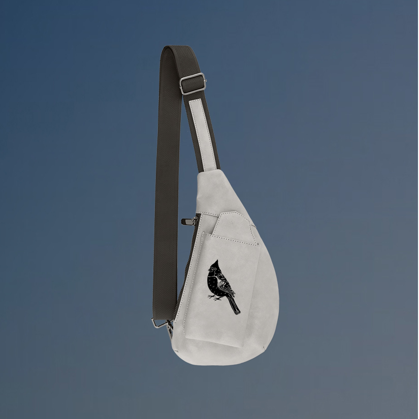 Personalized crescent crossbody bag with your choice of bird design and custom engraved text. Crossbody Bird Bag