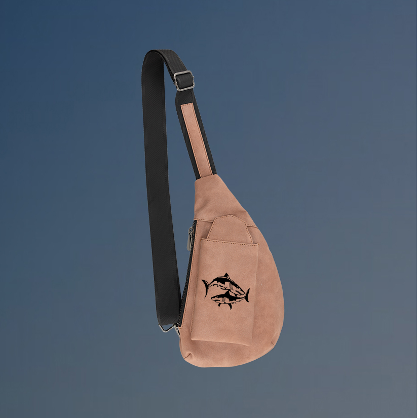 Personalized crescent marine life crossbody bag with your choice of marine life design and custom engraved text.