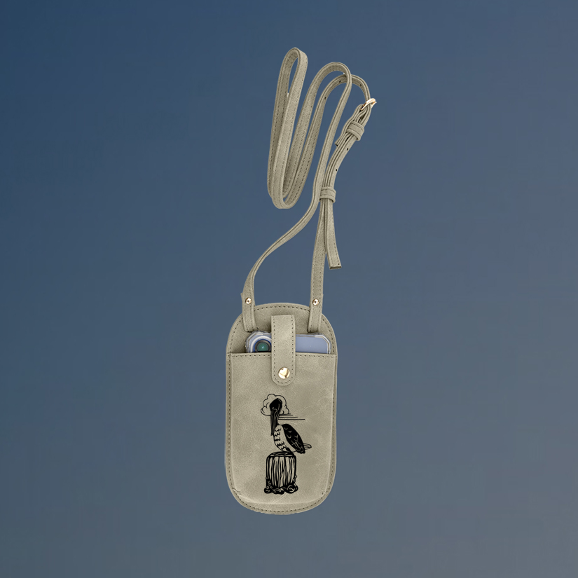 Custom engraved essential crossbody bag with your choice of bird design and personalized text.