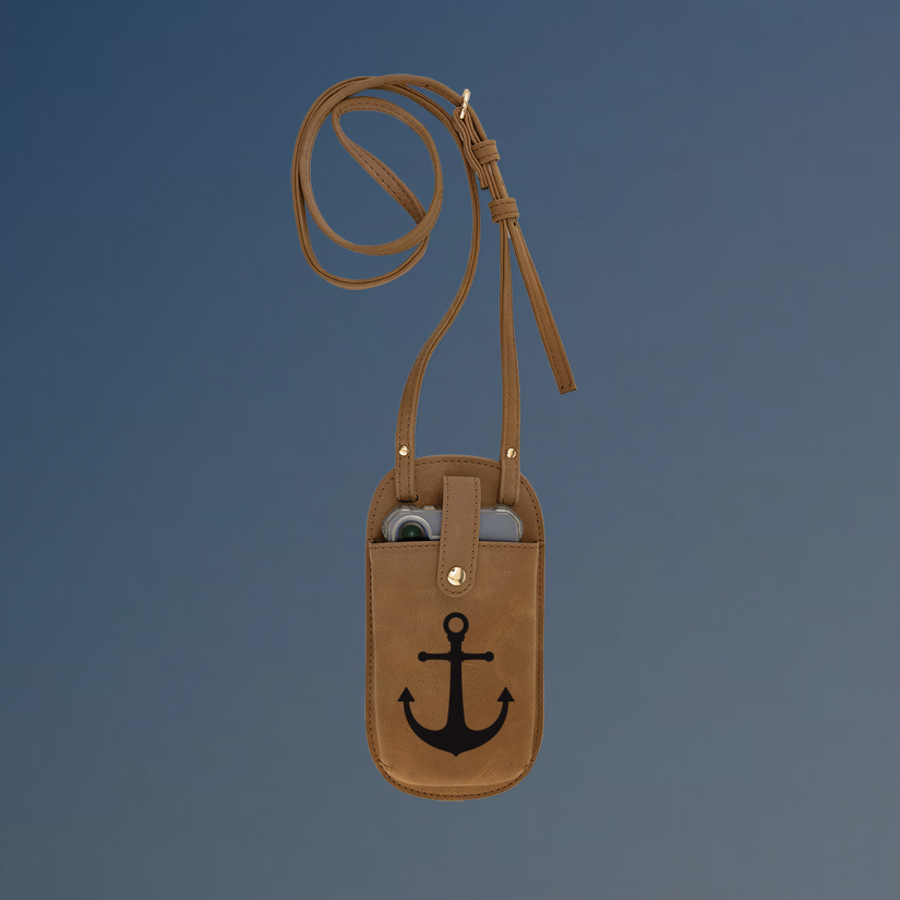 Personalized essential crossbody bag with your choice of nautical design and custom engraved text.