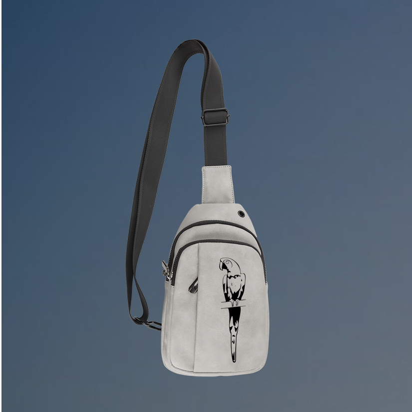 Custom engraved explorer bird crossbody bag with your choice of bird design and personalized text.