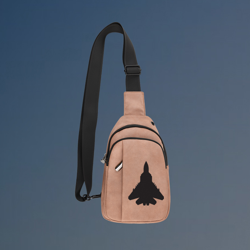 Custom engraved explorer military aircraft crossbody bag with your choice of military aircraft design and personalized text.