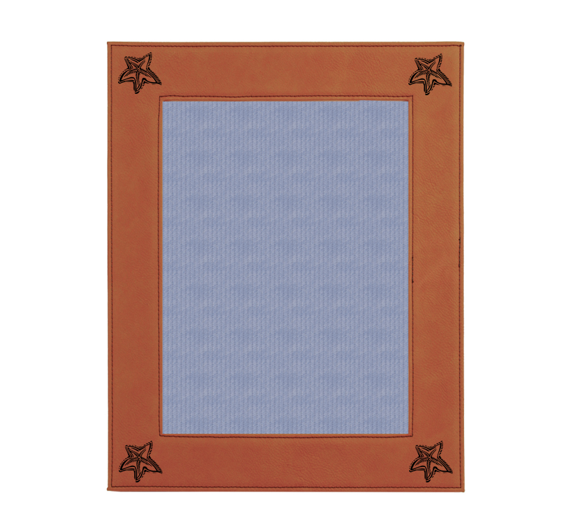 Custom engraved leatherette picture frame with nautical design and personalized text. Nautical Frame