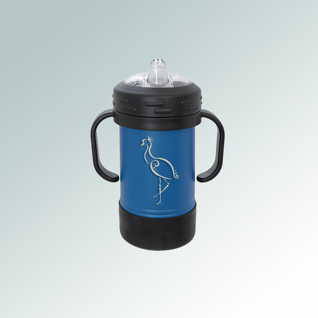 Personalized stainless steel bird sippy cup with your choice of bird design and custom engraved text. 100+ bird design to choose from.