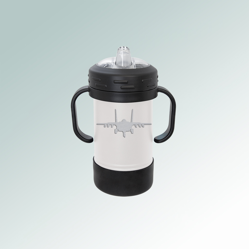 Personalized military aircraft sippy cup with your choice of military aircraft design & custom engraved text. 55+ military aircraft designs to choose from.