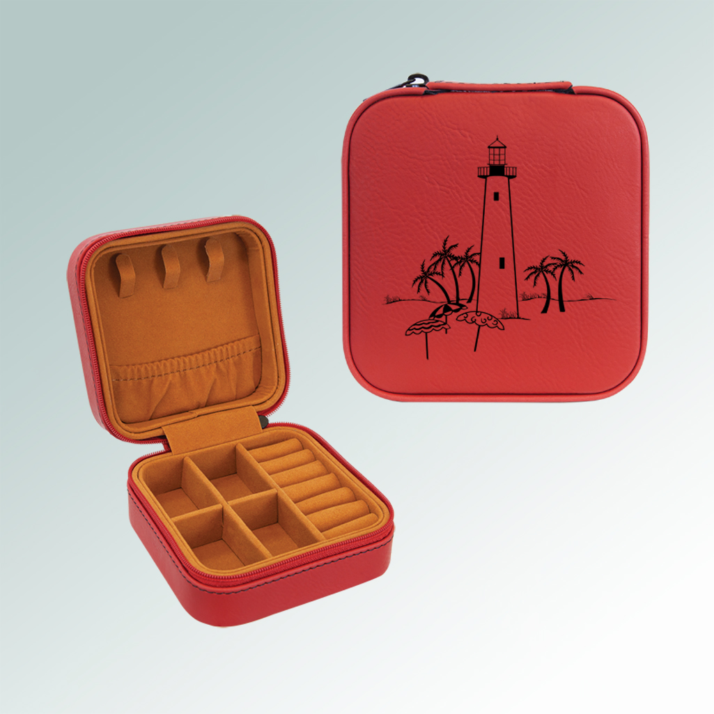 Lighthouse travel jewelry box comes with engraved text and the lighthouse design of your choice. 85+ lighthouse designs to choose from.