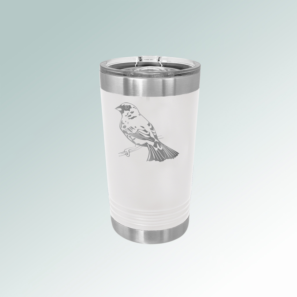 Custom engraved stainless steel pint glass with personalized text and an airplane design. Airplane Pint Glass