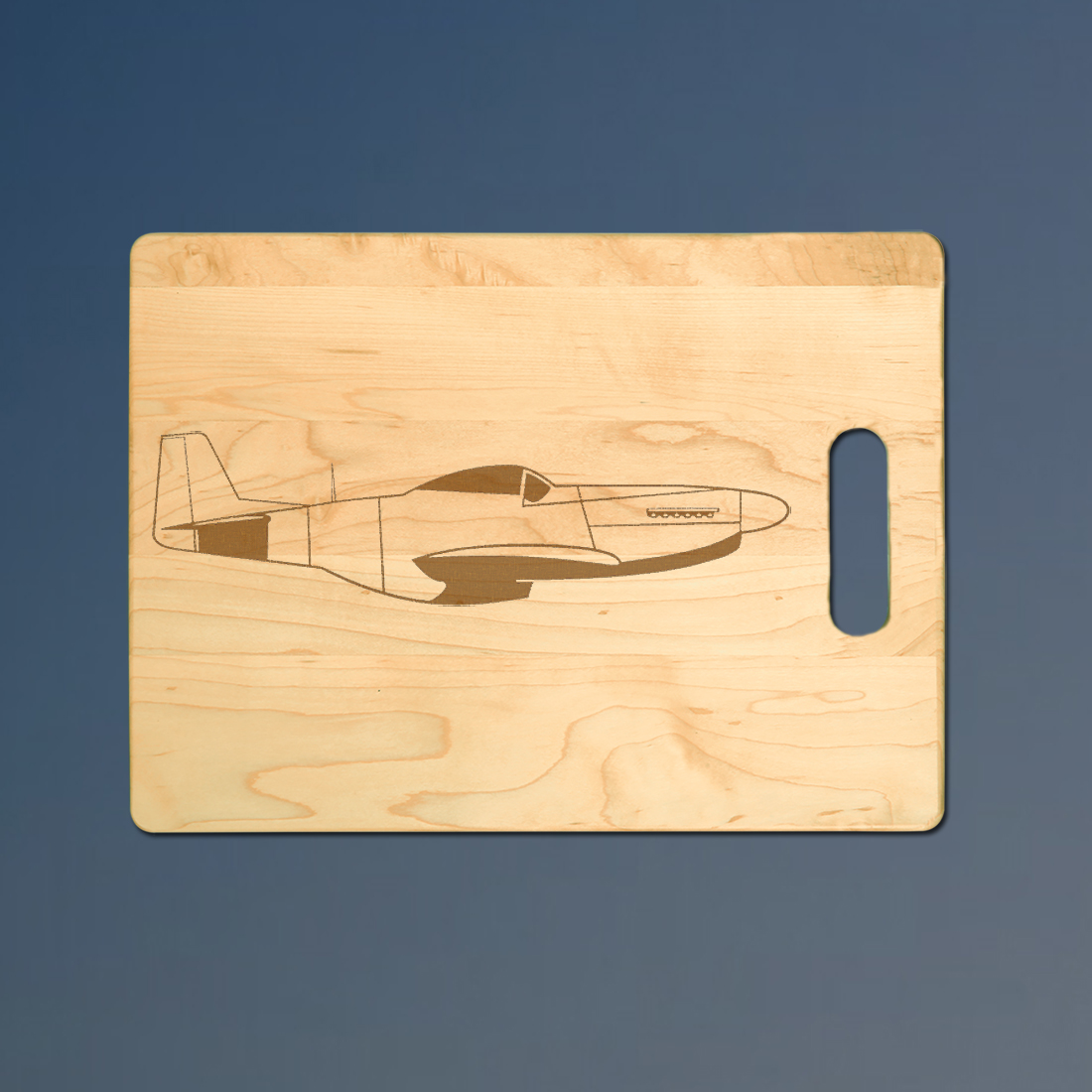 Custom engraved maple military aircraft cutting board with engraved military aircraft design of your choice. 55+ military aircraft designs to choose from.